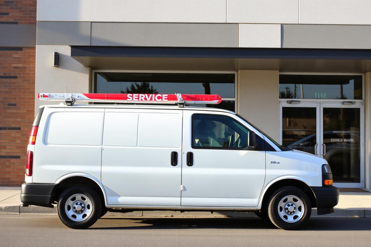 Ideal Solution service van parked outside commercial building in Los Angeles